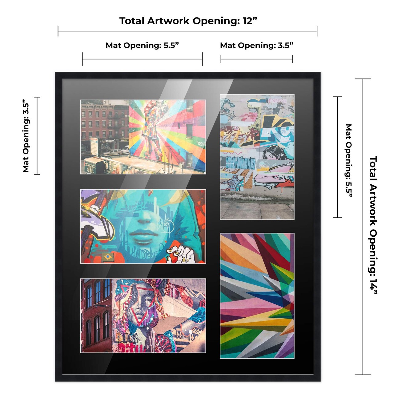 Black Finish Collage Frame - Black Mat, 20 Frame Sizes to Choose From, UV Acrylic, Wall Hanging Hardware, Vertical or Horizontal Display